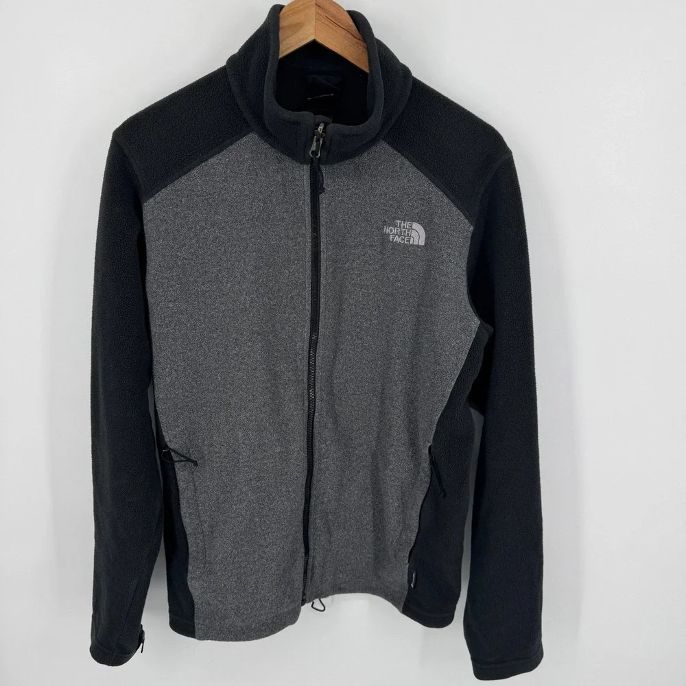 The North Face Mens Full Zip Fleece Jacket Black‎ Gray FlashDry Size Small